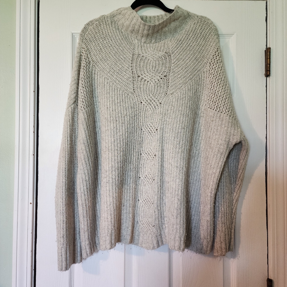 maurices Light Gray Faux Cowl Neck Open Knit Dolman Sweater XL